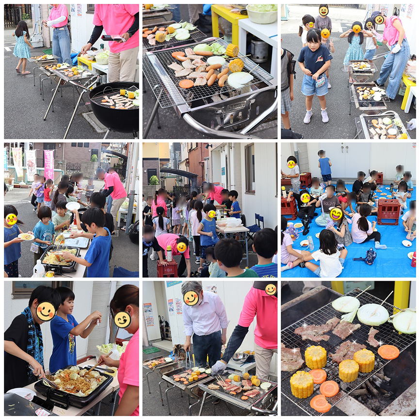 川崎市中原区 民間学童保育 キッズスクエア 夏休み イベント バーベキュー