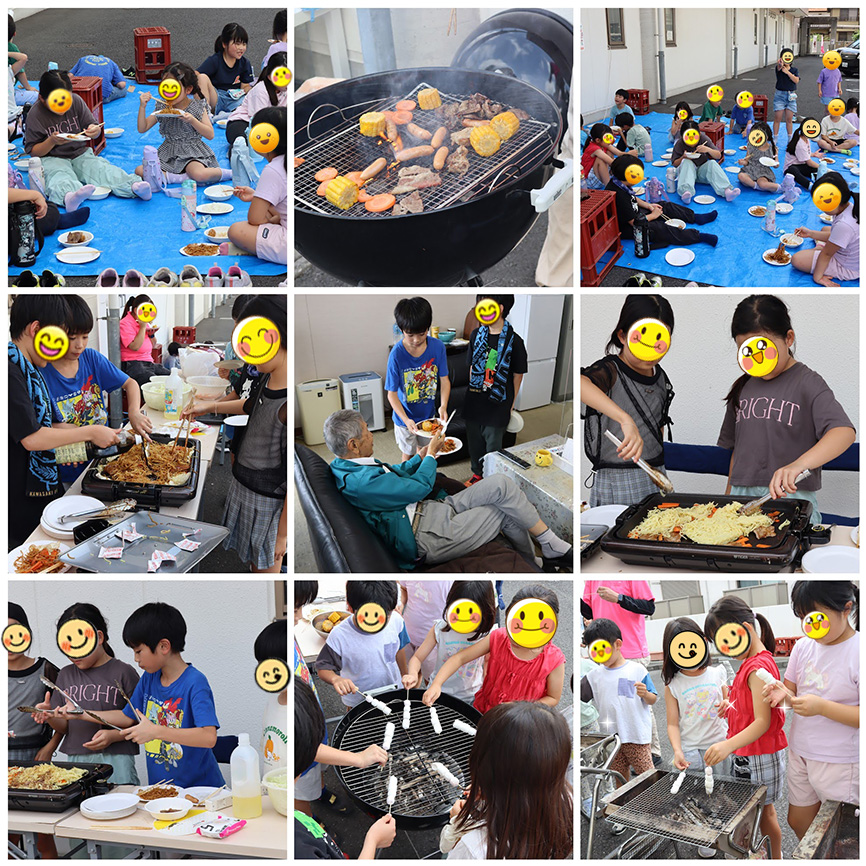 川崎市中原区 民間学童保育 キッズスクエア 夏休み イベント バーベキュー